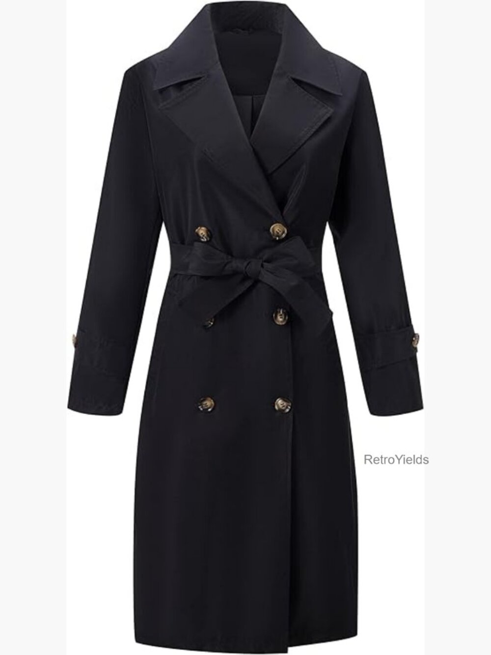 Double-Breasted Knee-Length Trench Coat, Water Resistant, Casual & Business